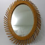 Mirror rattan oval radiating around 1960  - 37x50cm