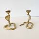 Pair of vintage brass snake candlesticks
