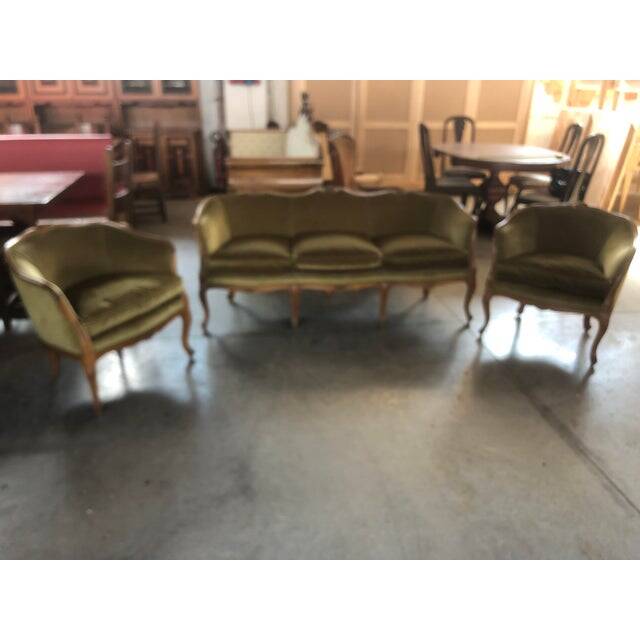 Mid 20th Century Italian Style Armchairs and Sofa in Walnut Wood Carved - 3 Pieces