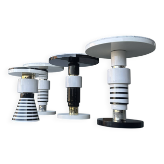 Hand crafted side tables of ceramic and marble in memphis style by casalto