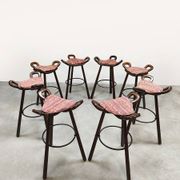 8 tabourets hauts en bois, Espagne 1960