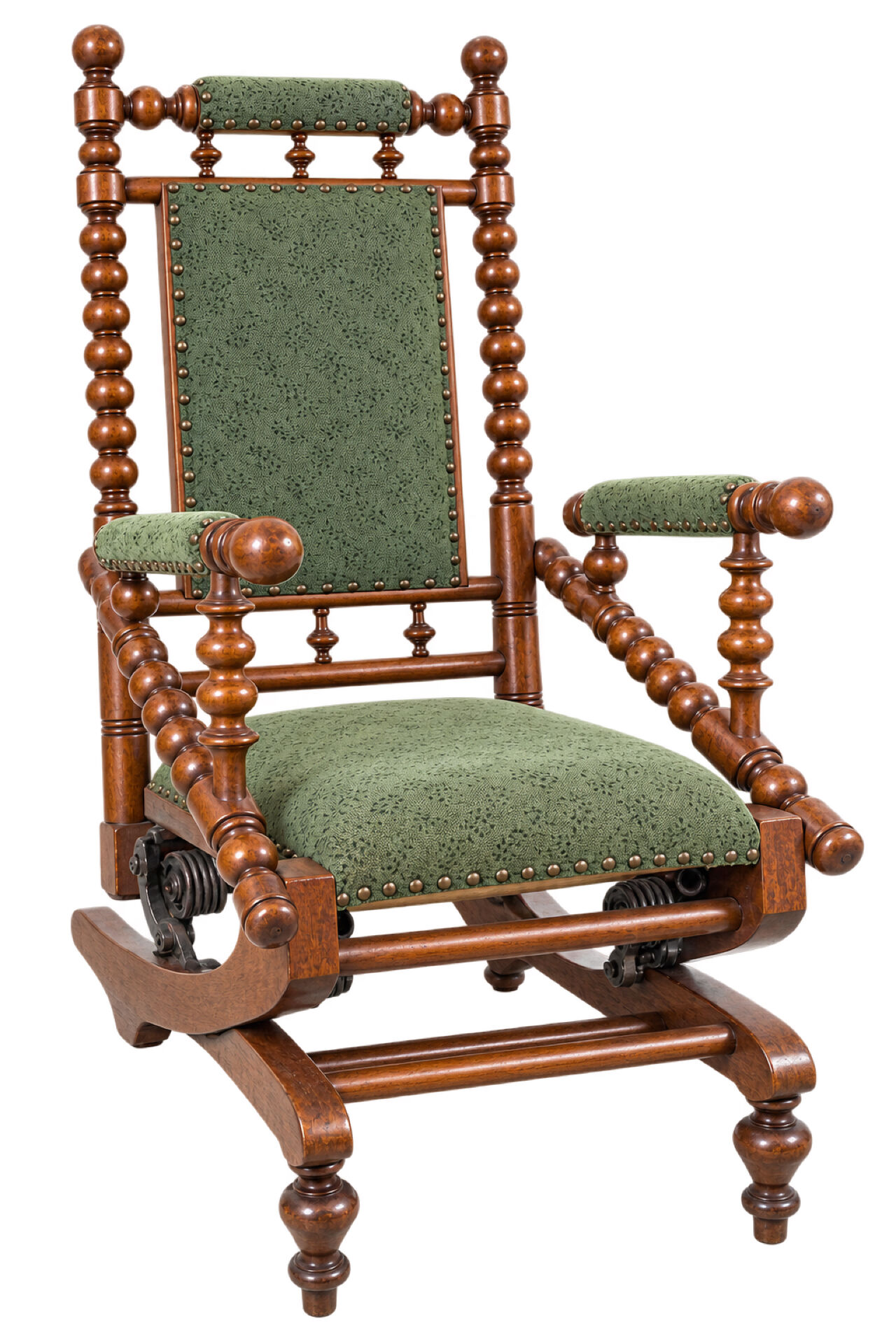 Chaise berçante victorienne antique avec mécanisme à ressort, c. 188