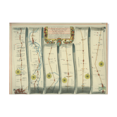 Old illustrated ribbon map from London to Barwick