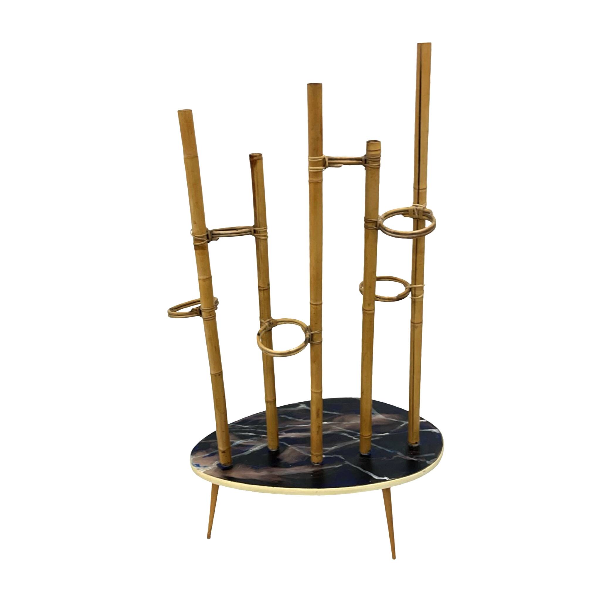 Mid-Century Modern Plant Stand – Europe, 1960s-1970s, Bamboo & Artistic