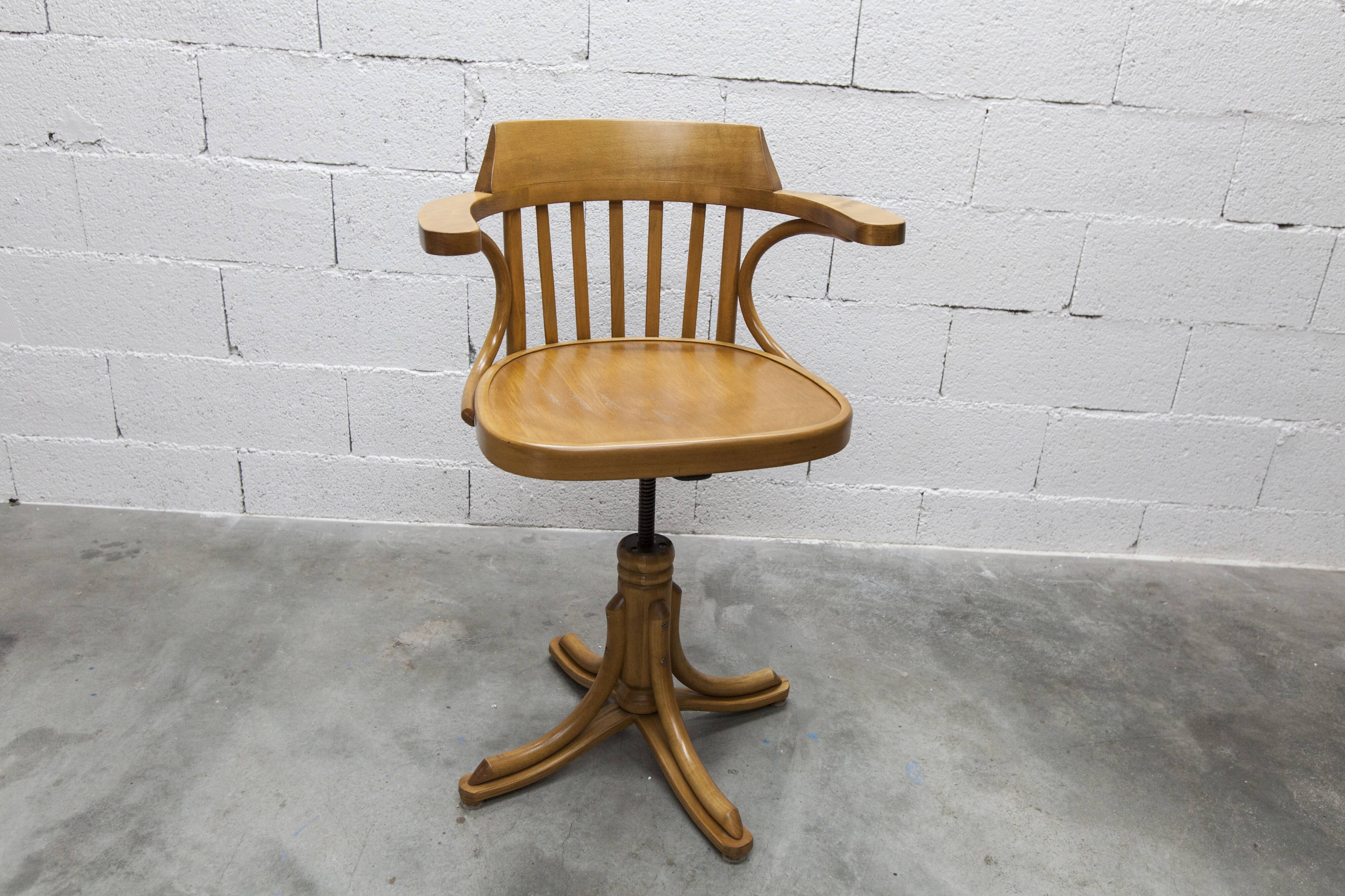 Scandinavian 1960s curved wood swivel office chair