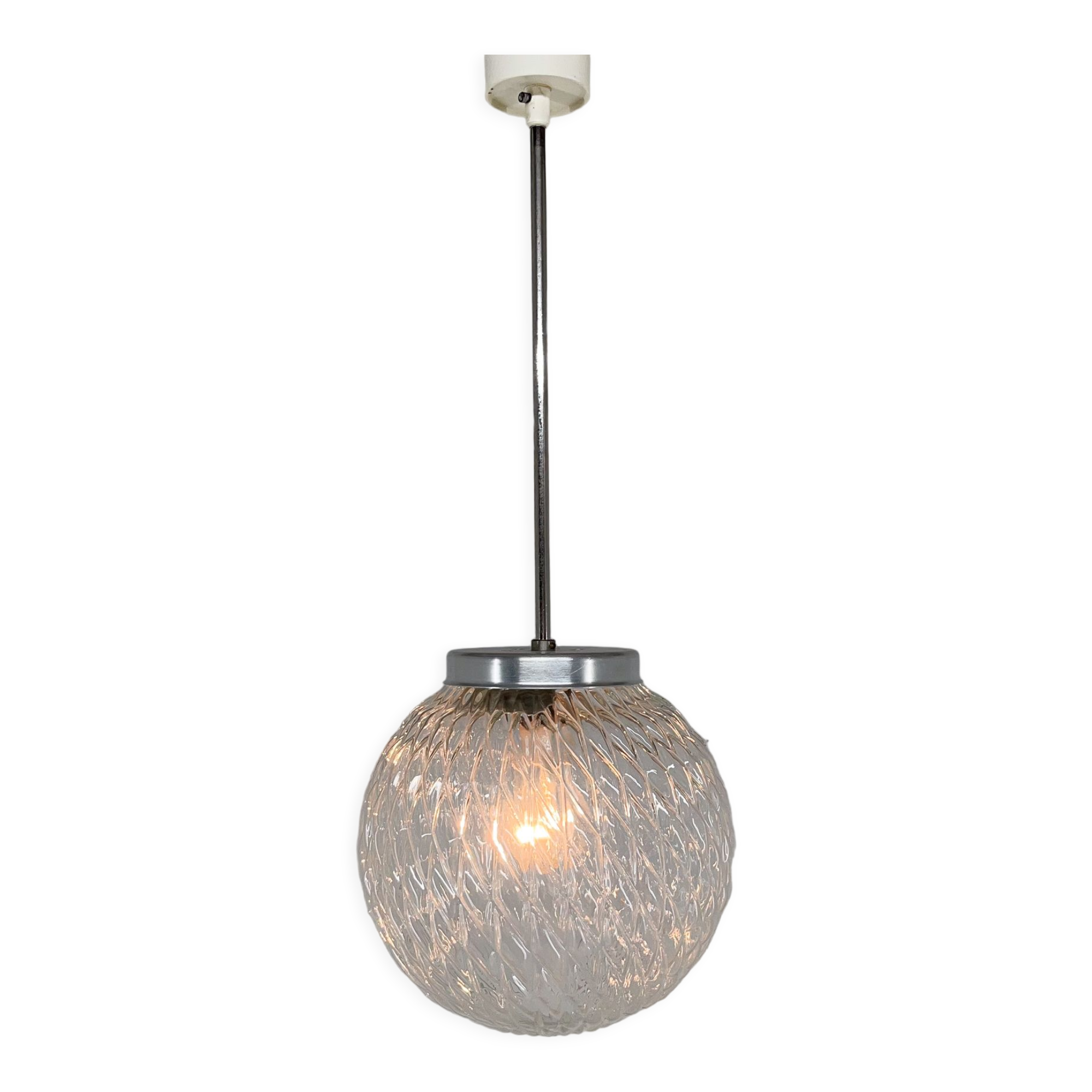 Mid-century clear glass ball pendant light, Czechoslovakia