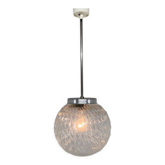 Mid-century clear glass ball pendant light, Czechoslovakia