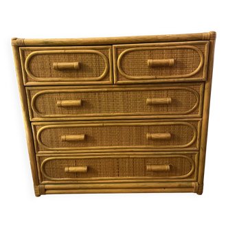 Charming rattan and bamboo chest of drawers.