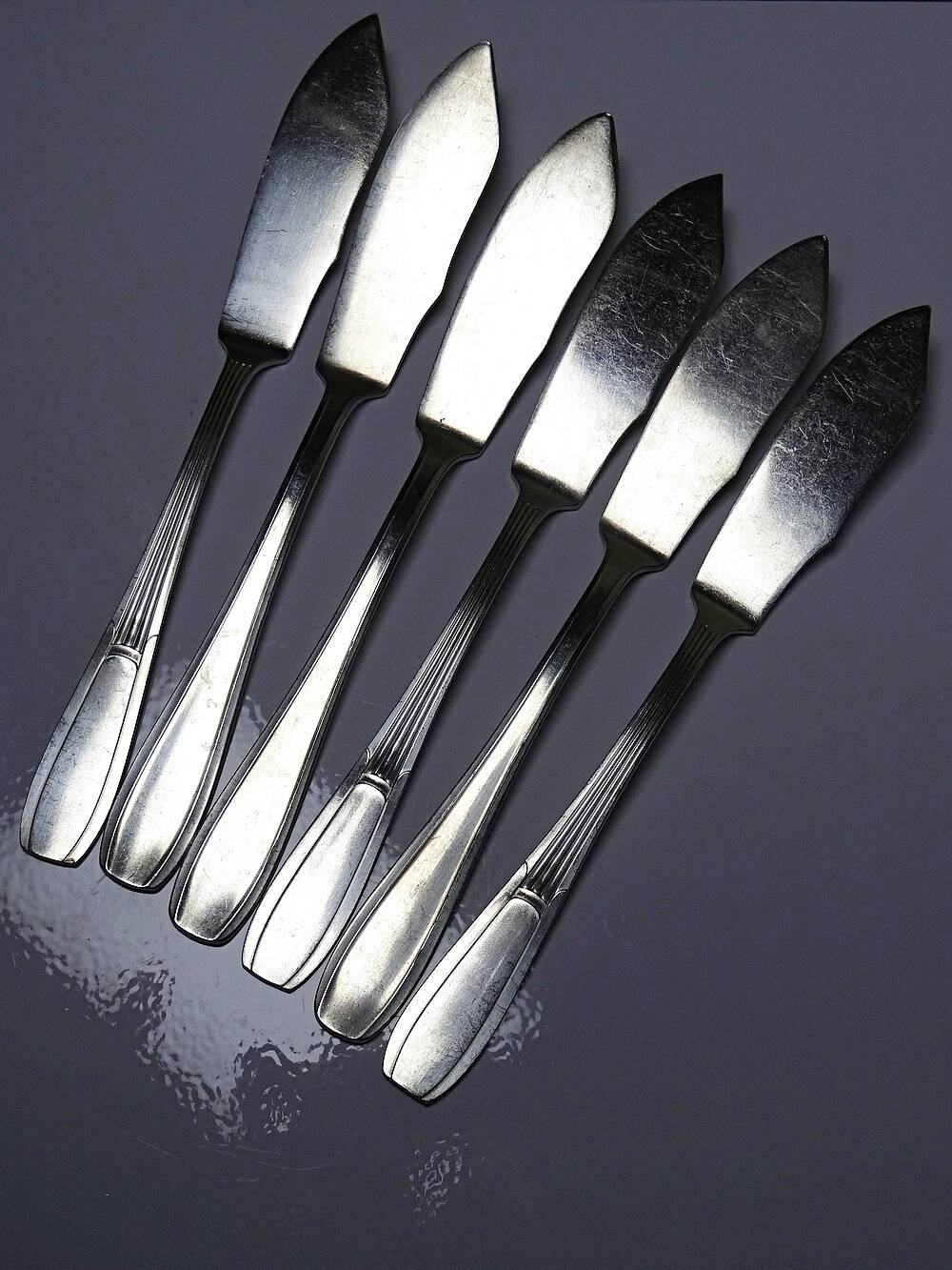 6 vintage/antique silver-plated fish knives in art deco style SFAM