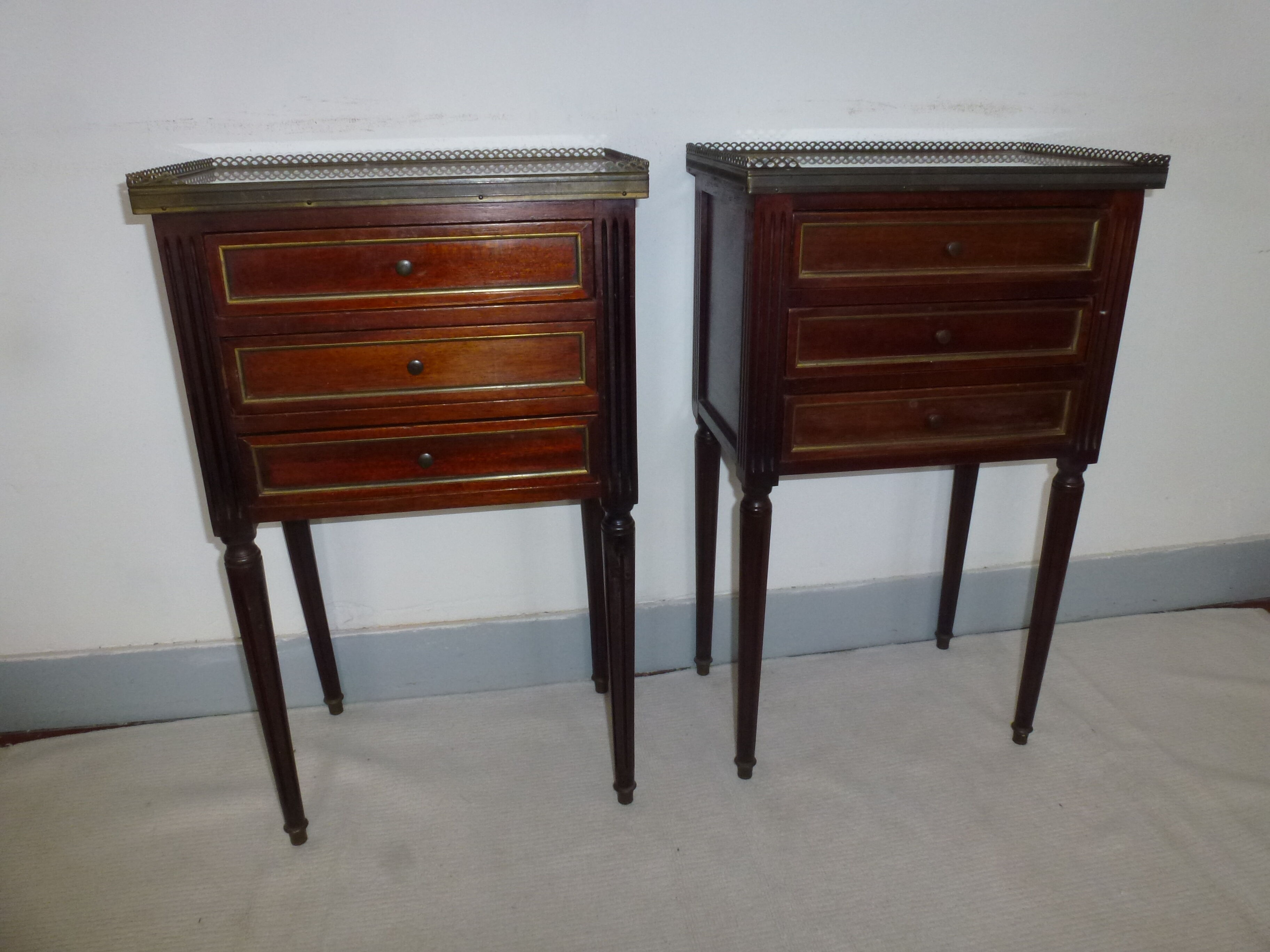 Old pair bedside table style Louis XVI mahogany marble