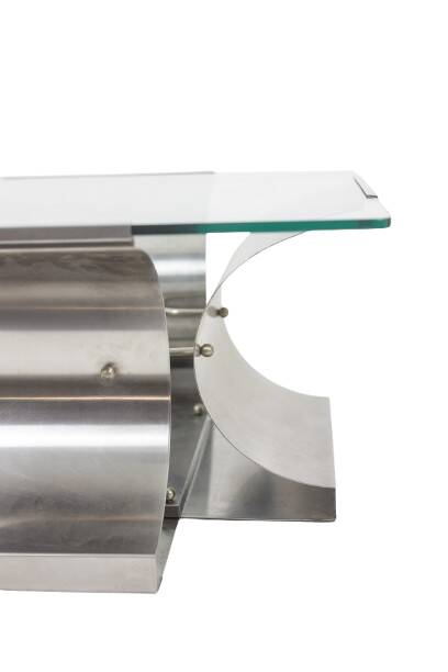 Brushed steel and glass coffee table, François Monnet, for Kappa, 1970.