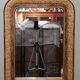 Louis Philippe style mirror in elm-veneered wood and gilded stucco height 83cm