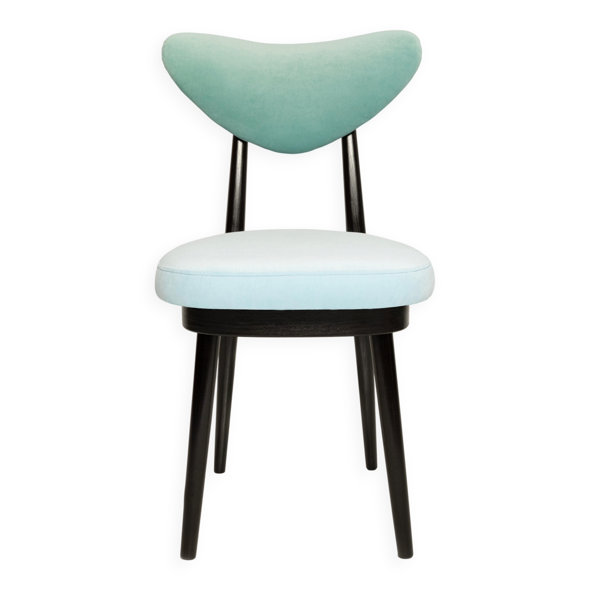 Mid-century heart-shaped chair in mixed green and blue velvet, Europe, 1960s.
