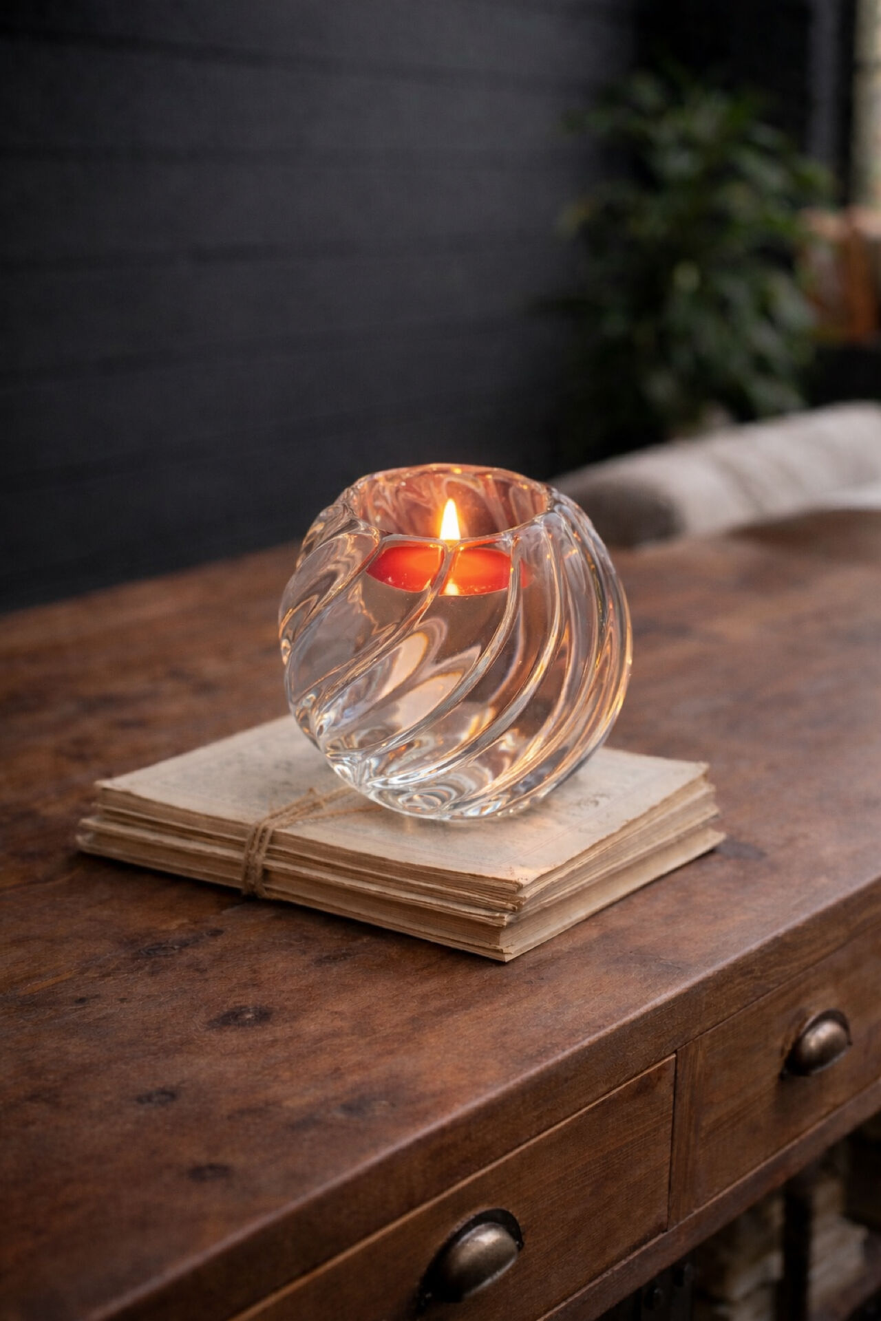 Kosta Boda Sweden Modernist Crystal Spiral Candle Holder with Box - 19