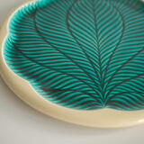 Green and off-white ceramic dish