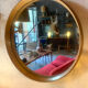 Scandinavian round mirror in teak