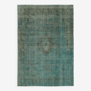 Fait à la main Oriental Contemporain Années 1980 243 cm x 341 cm Tapis de laine turquoise