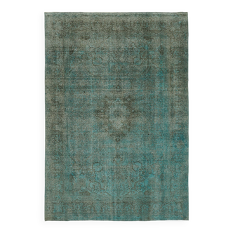 Fait à la main Oriental Contemporain Années 1980 243 cm x 341 cm Tapis de laine turquoise