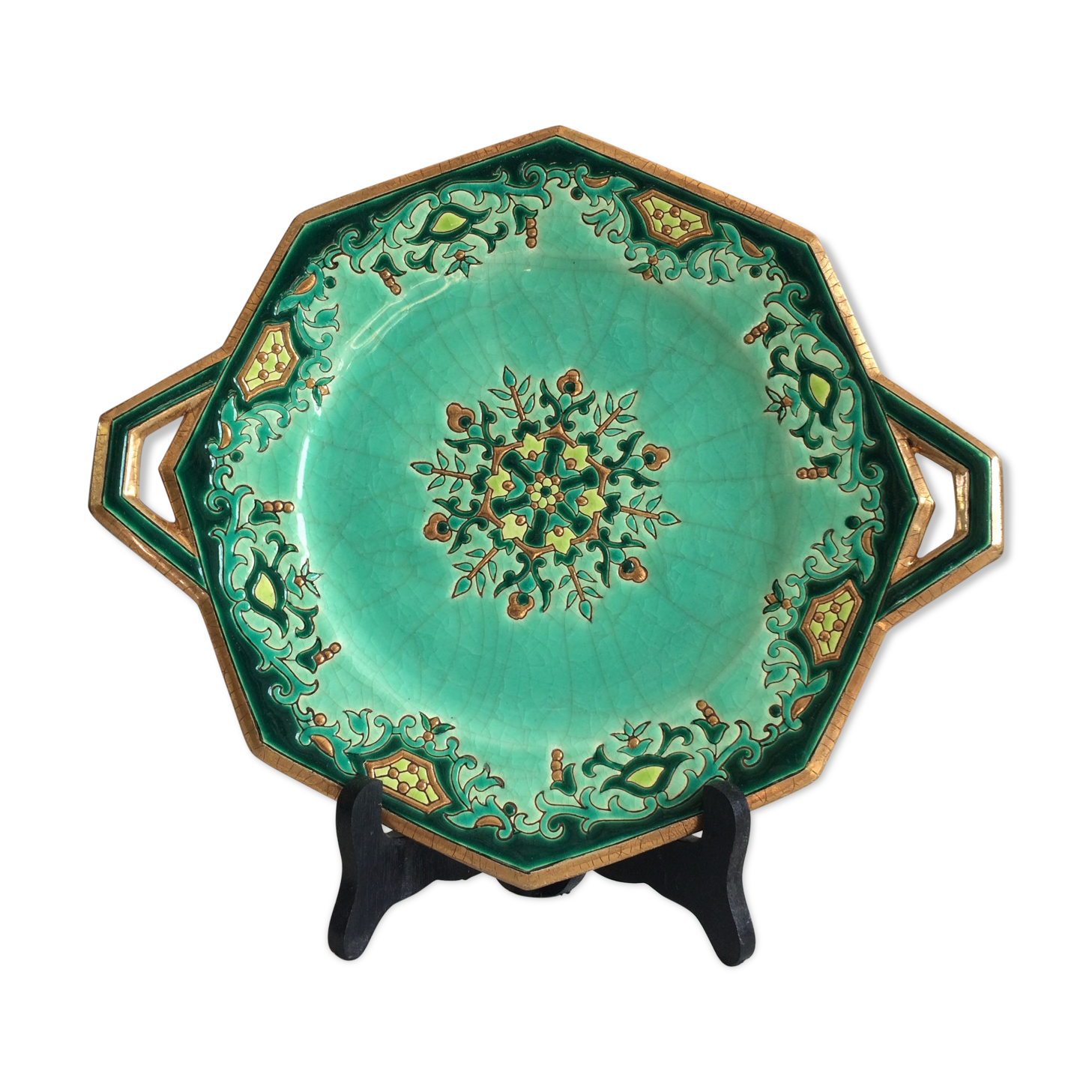 Longwy Chinoisant dish/Art Deco/Emerald green enamels/M.P Chevallier/XXth
