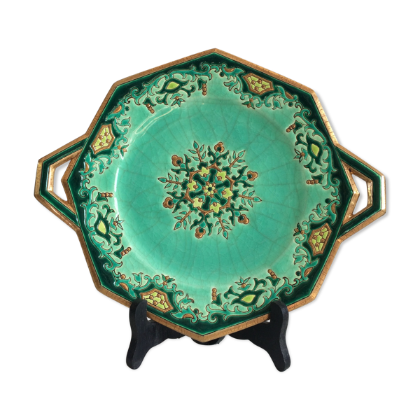 Plat longwy chinoisant art déco emaux vert emeraude