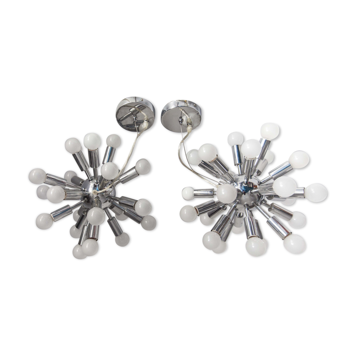 Pair of vintage chrome Sputnik chandeliers