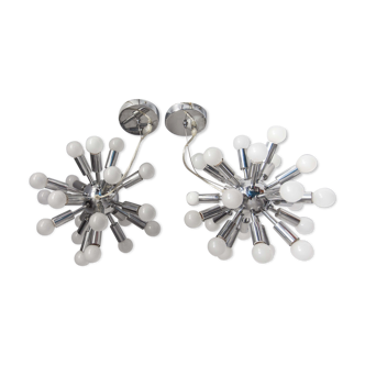 Pair of vintage chrome Sputnik chandeliers