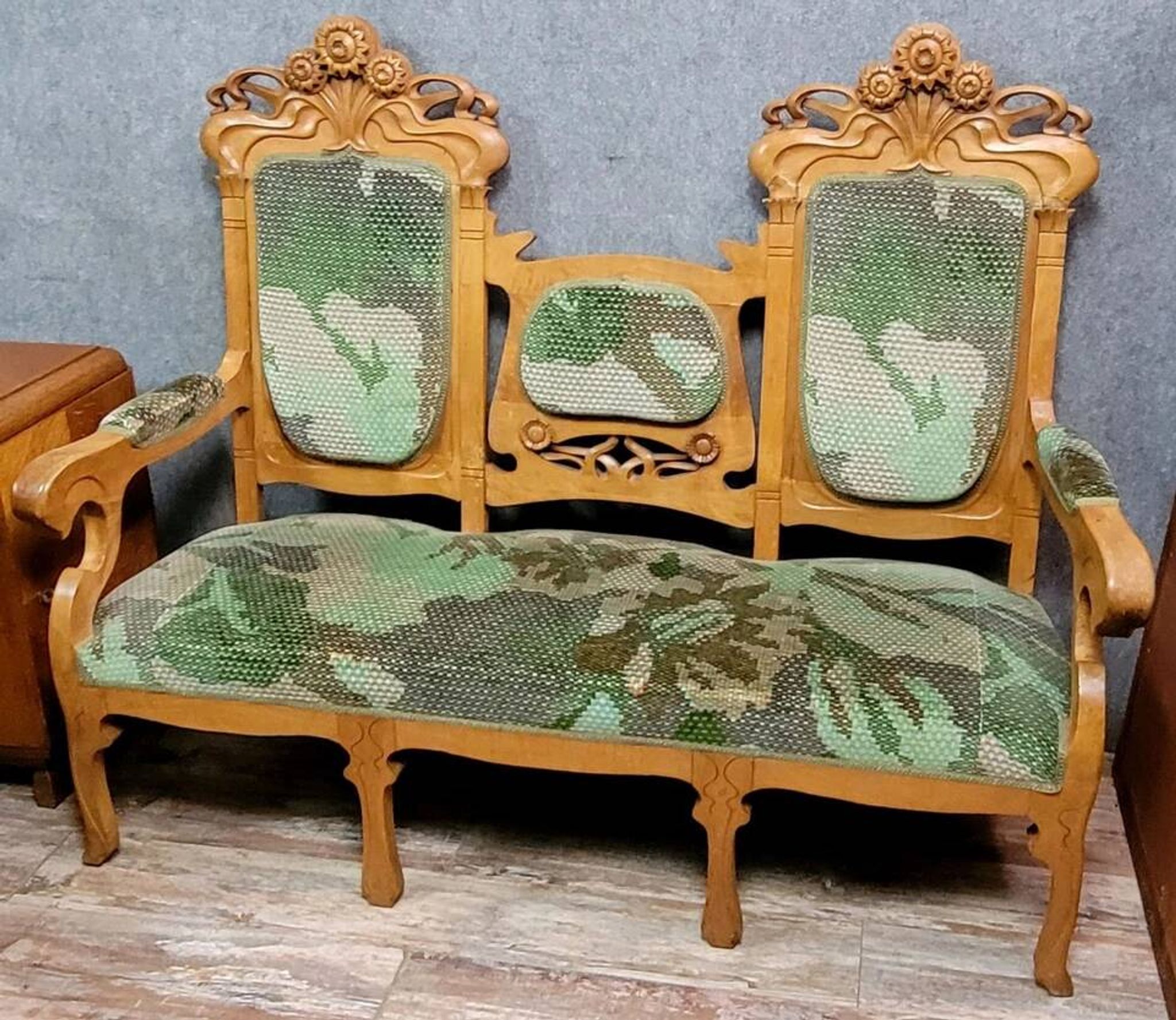In the spirit of Alfonce Mucha's forms: Art Nouveau period bench