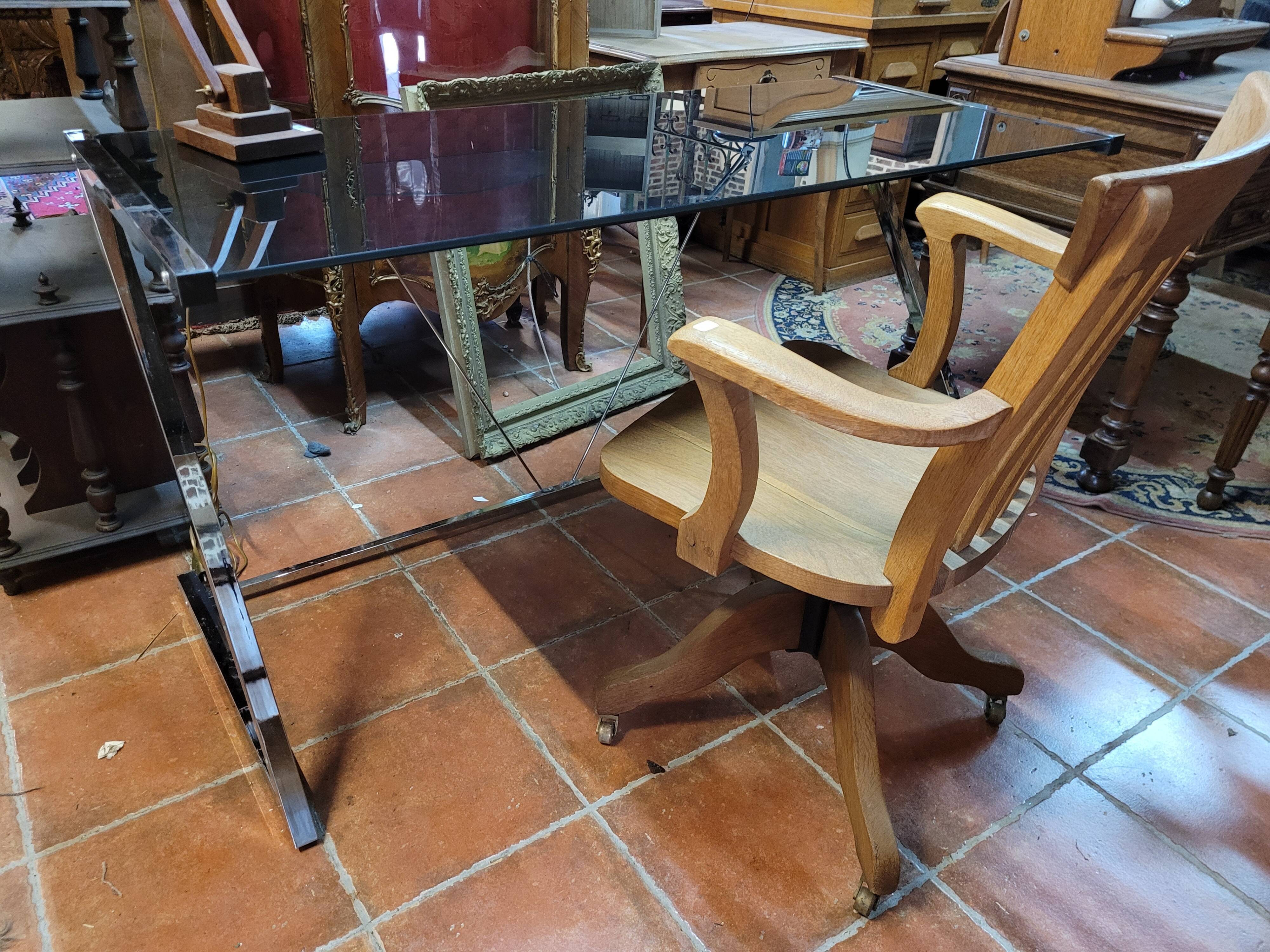 Desk chrome top in tinted glass 140/60cms