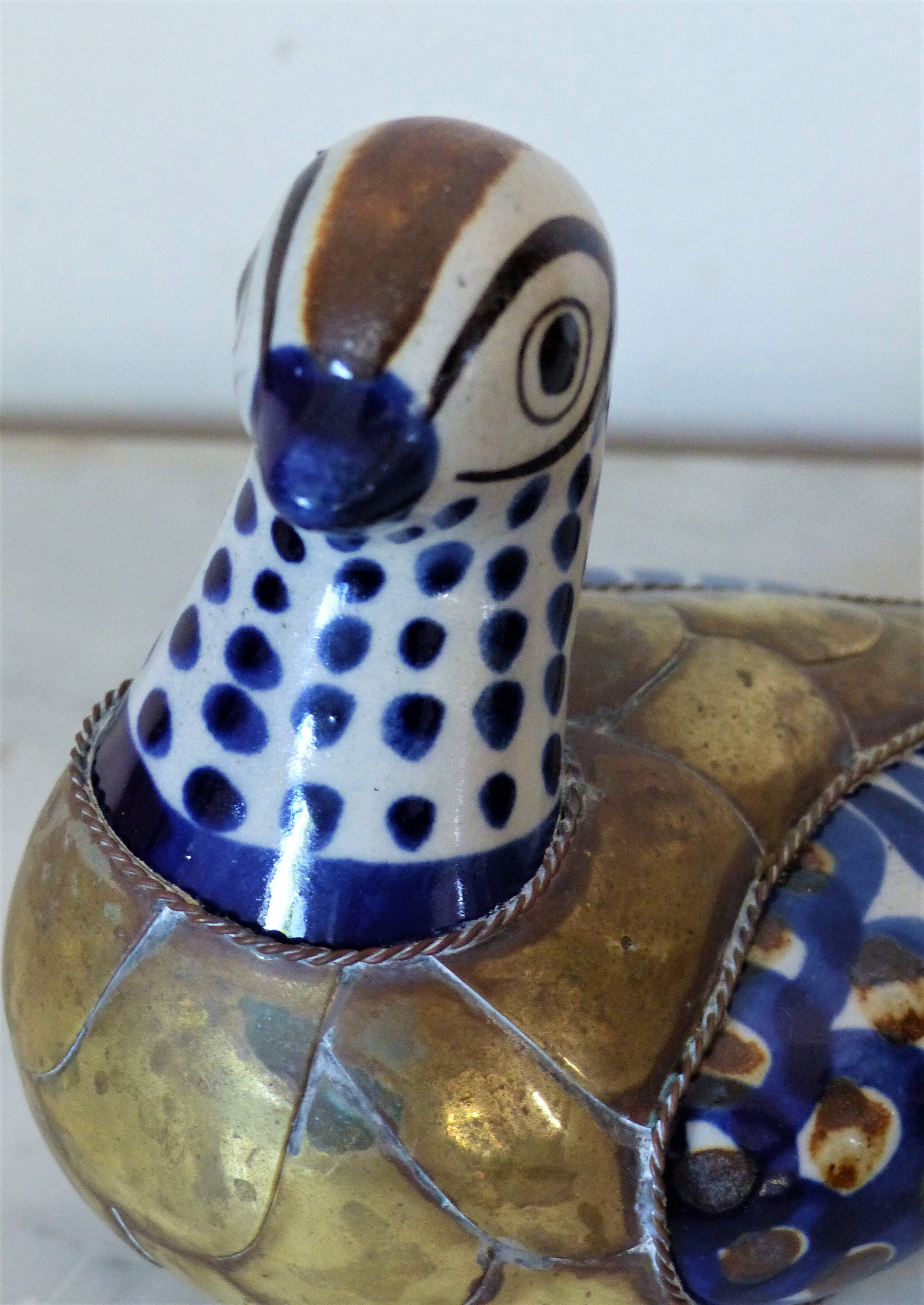 Brass bird and vintage ceramics