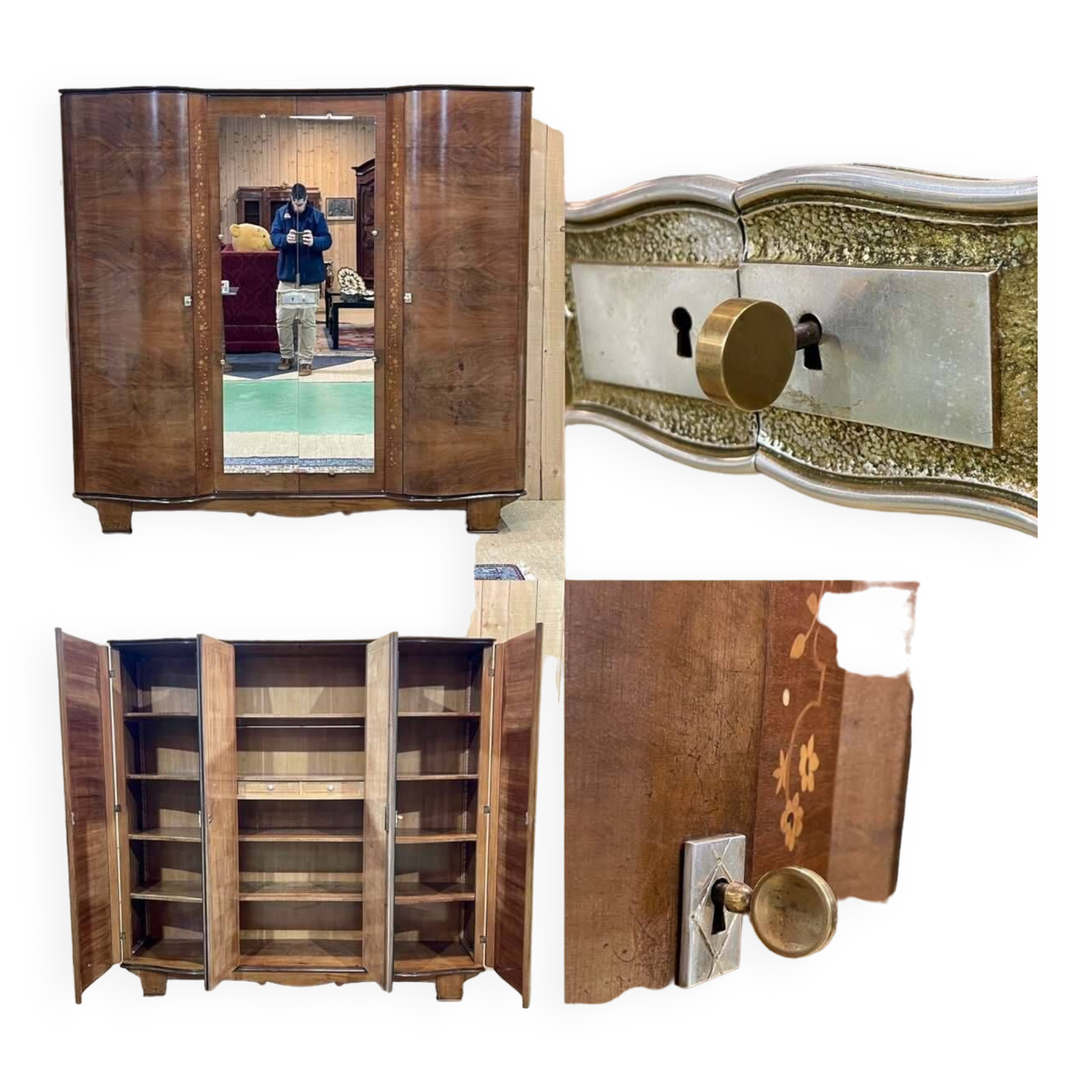 Art Deco bedroom wardrobe in walnut burl, made in the 1940s