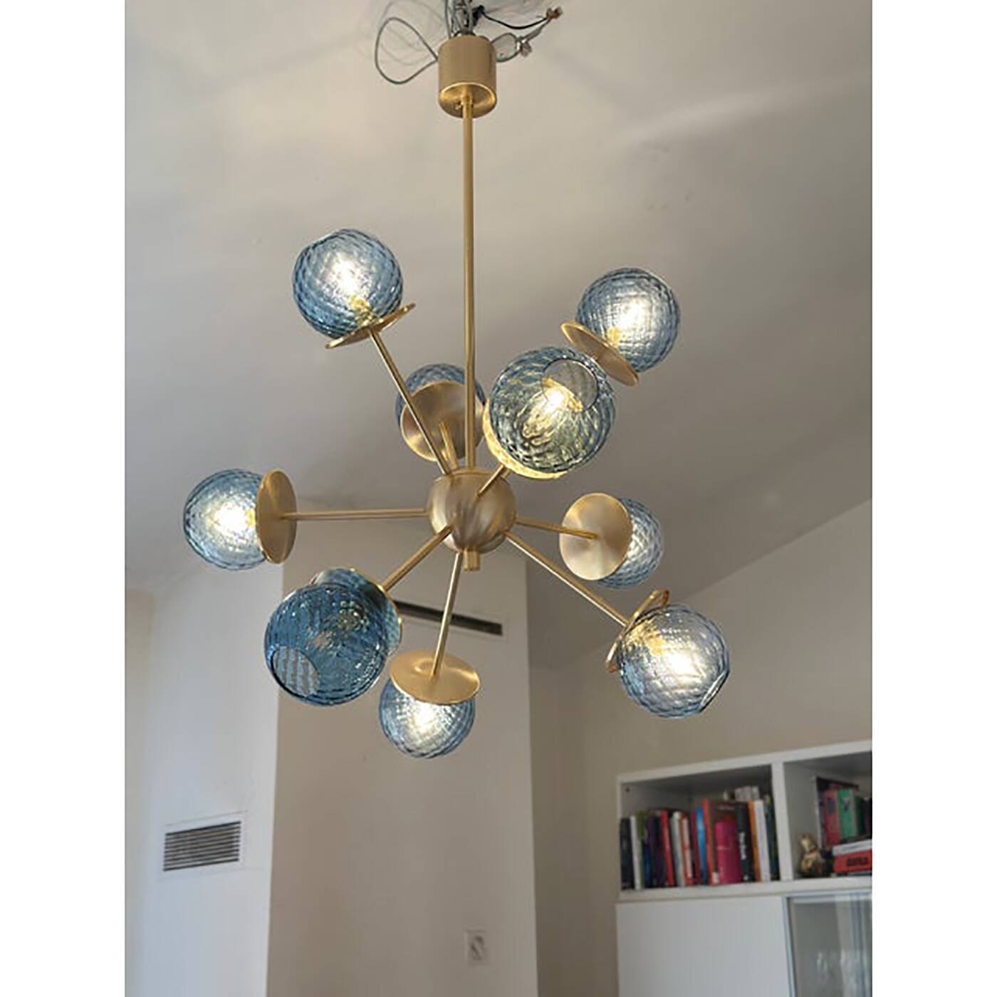 Italian Chandelier Sputnik in Glass Blue "Balloton"