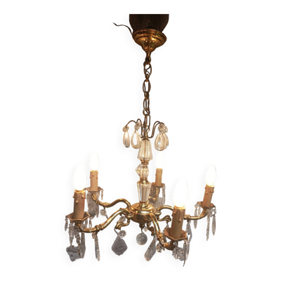 Lustre en bronze et pampilles de cristal état de marche circa 1910