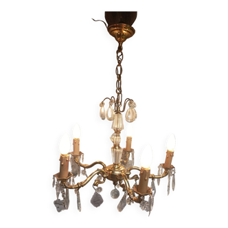 Lustre en bronze et pampilles de cristal état de marche circa 1910