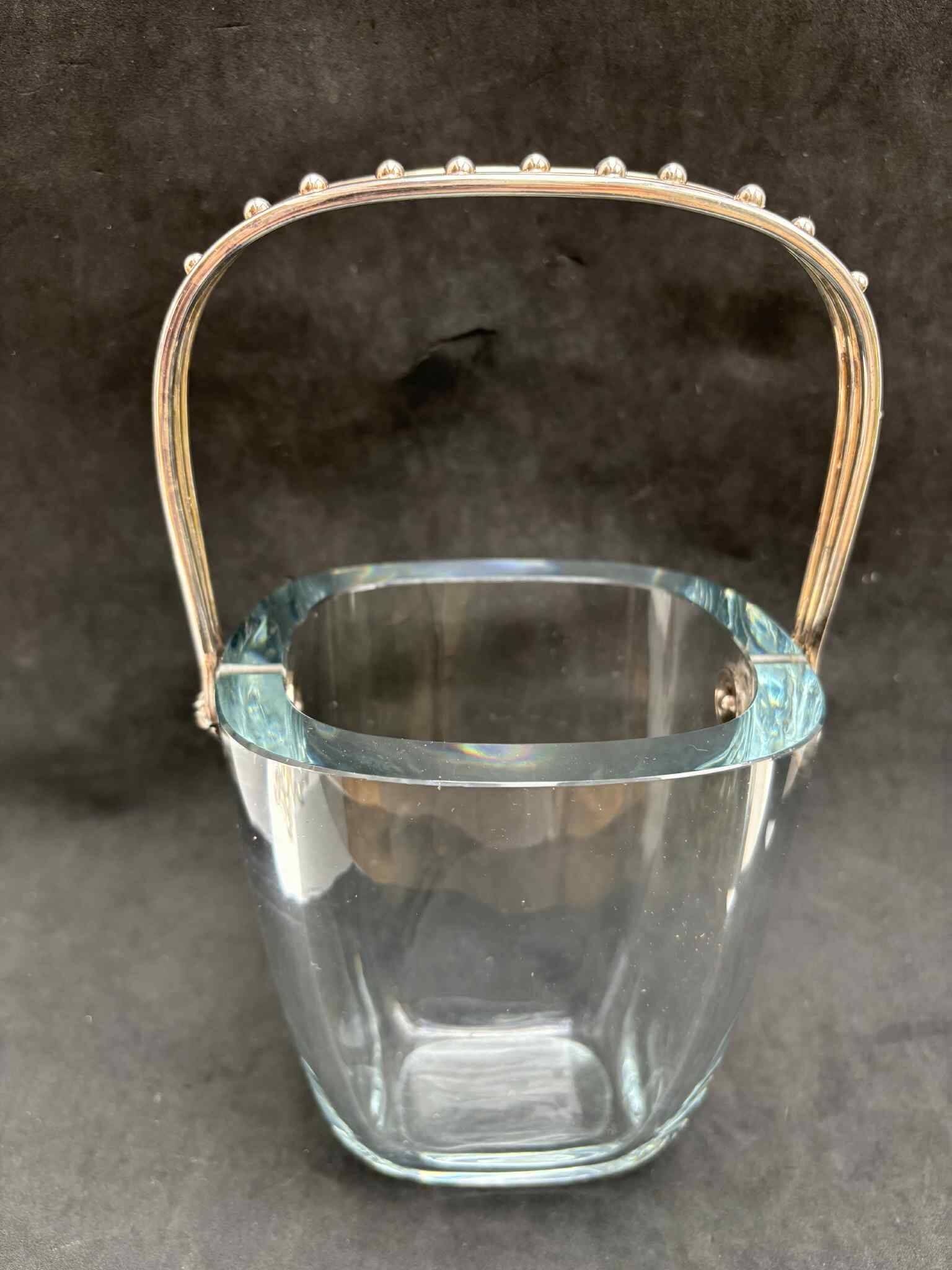 Strombergshyttan sterling silver and art glass ice bucket