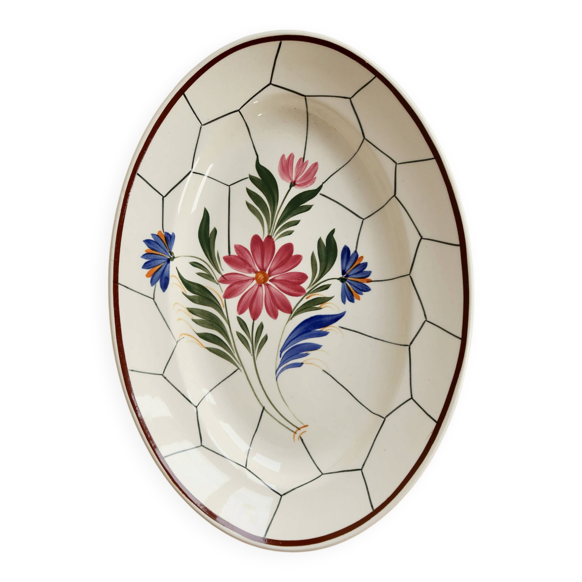Vintage oval plate faience Saint-Amand model Maurice – Floral decoration