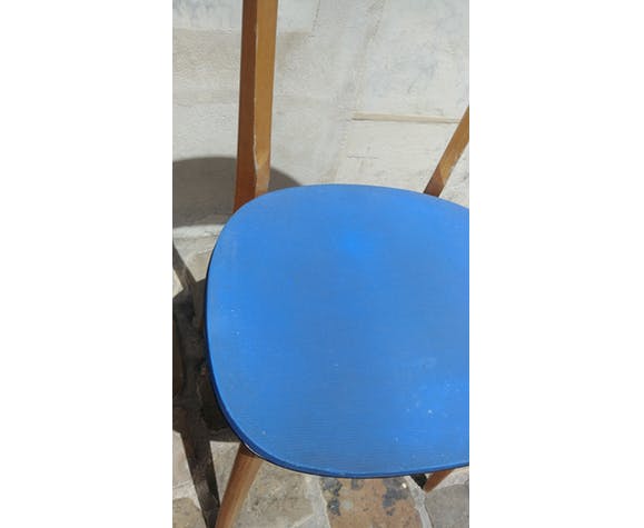 Pair of chairs in wood and blue coating