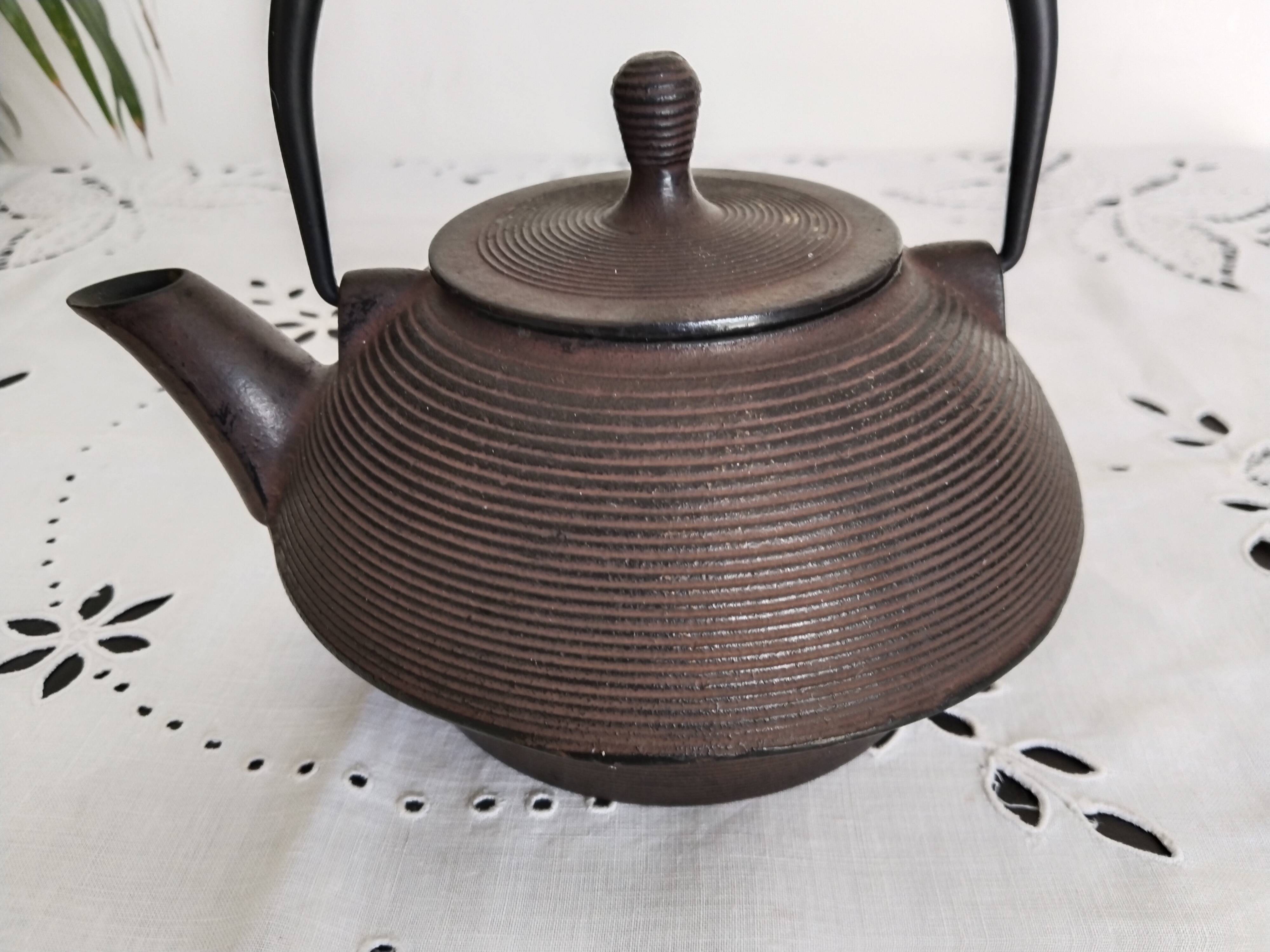 Japanese black enameled cast iron teapot