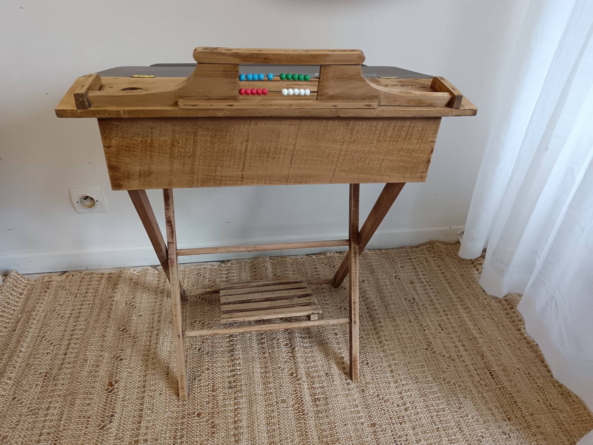Children's wooden school desk with foldable slate