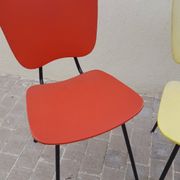 4 vintage metal tubular feet chairs, vinyl seating, skai