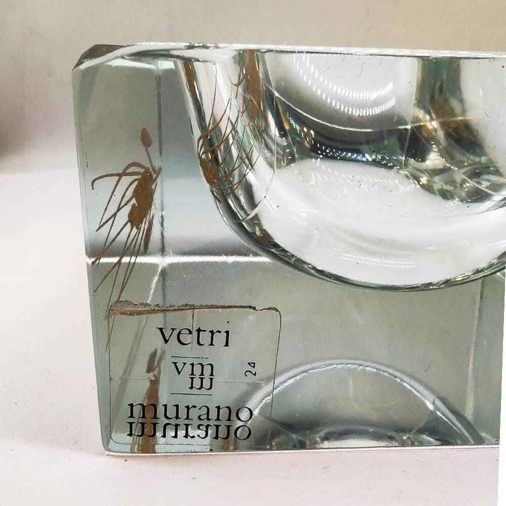 1960s rectangular ashtray or catch-all in Murano glass by Pagnin & Bon with handcrafted 24k gold finishing. Made in Italy.