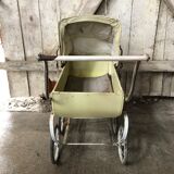 Stroller doll metal wheels hooded child's toy 50s vintage