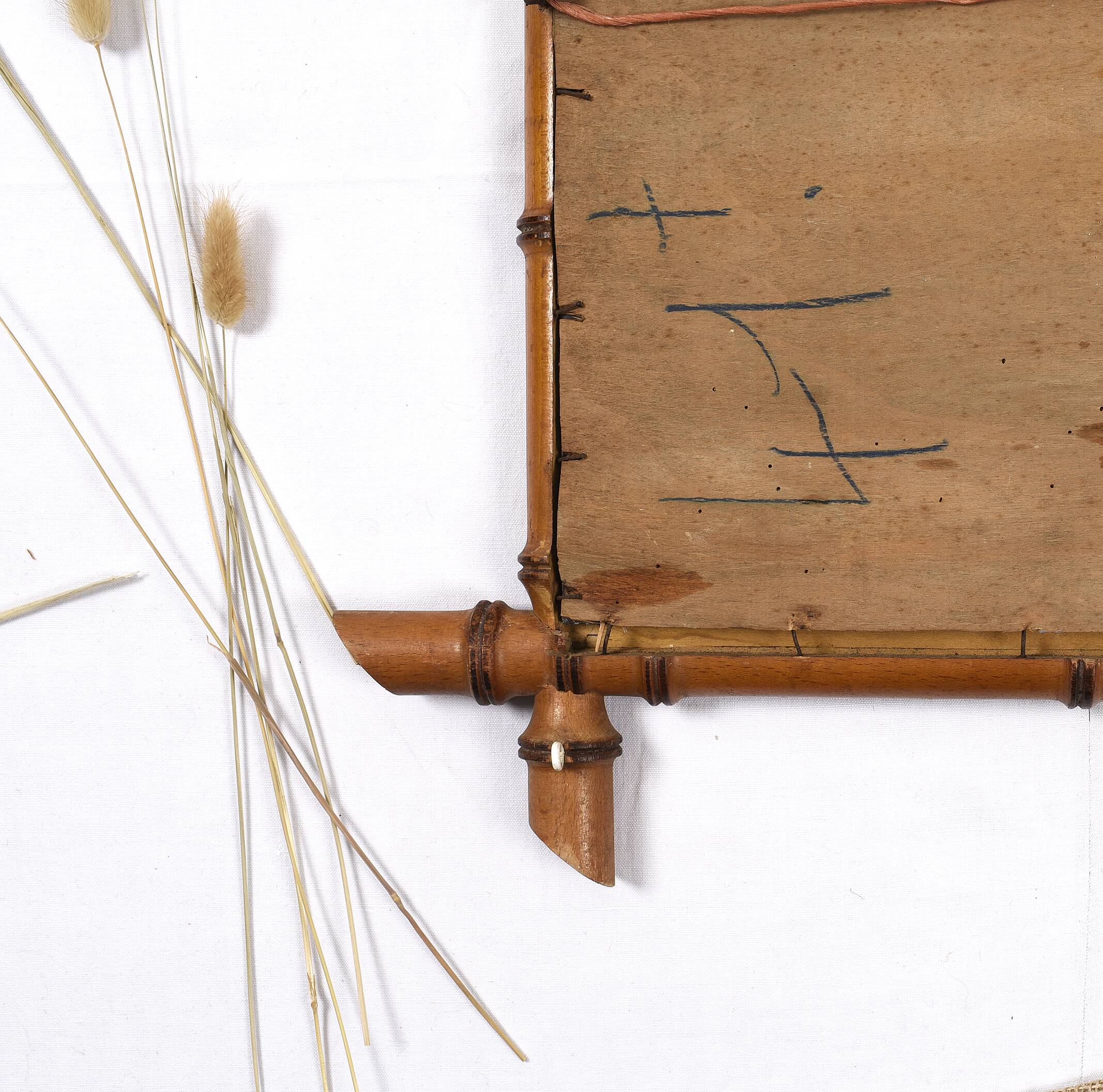 Old turned wooden mirror imitation bamboo