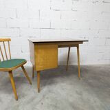Baumann desk and chair, 1960s, Formica, wood and black, green seat