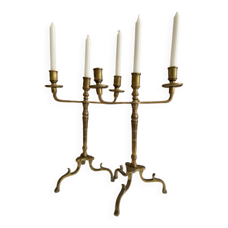 Pair of 3-spoke brass candlesticks