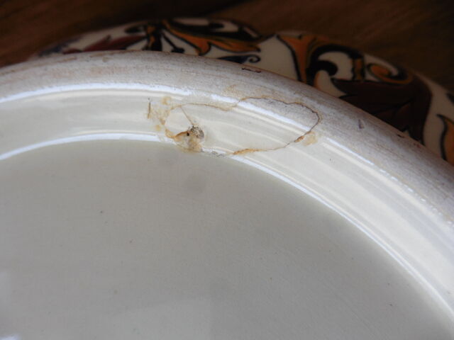 Lobé dish, melonnière in Gien earthenware decoration blue and ochre pattern 1960