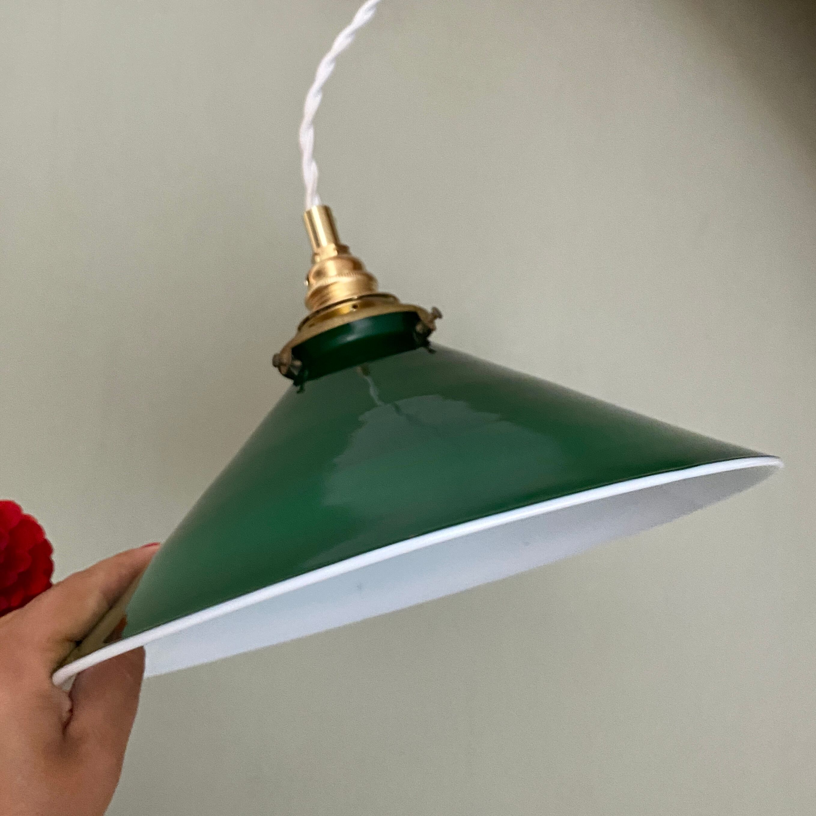 Vintage pendant lamp in green and white opaline