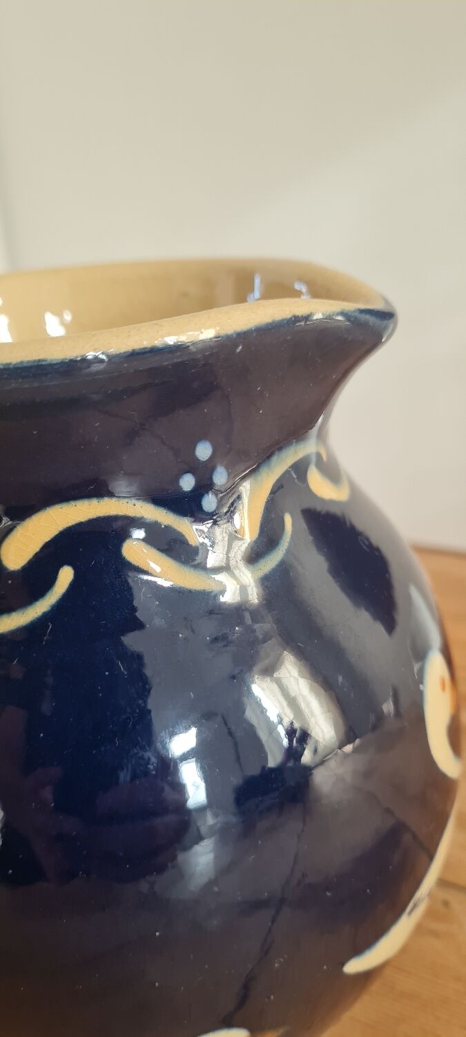 Alsace enamelled stoneware pitcher