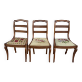 Trio de chaises Louis XV noyer massif tapisserie petit point XIXe