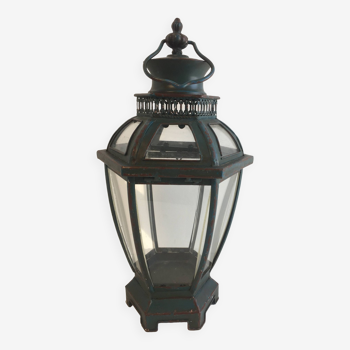 Retro vintage lantern in aged green metal