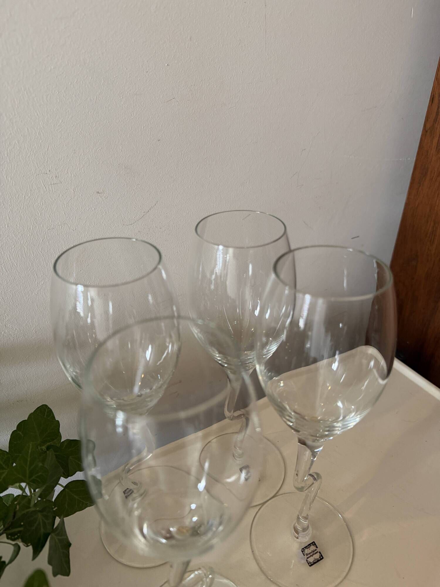 1980s Crystal Wine Glasses Wavy/Zigzag Stem